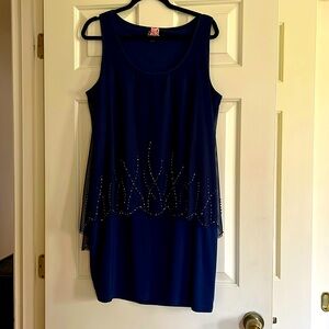 SL Fashion Navy Dress Beaded sleeveless size 16